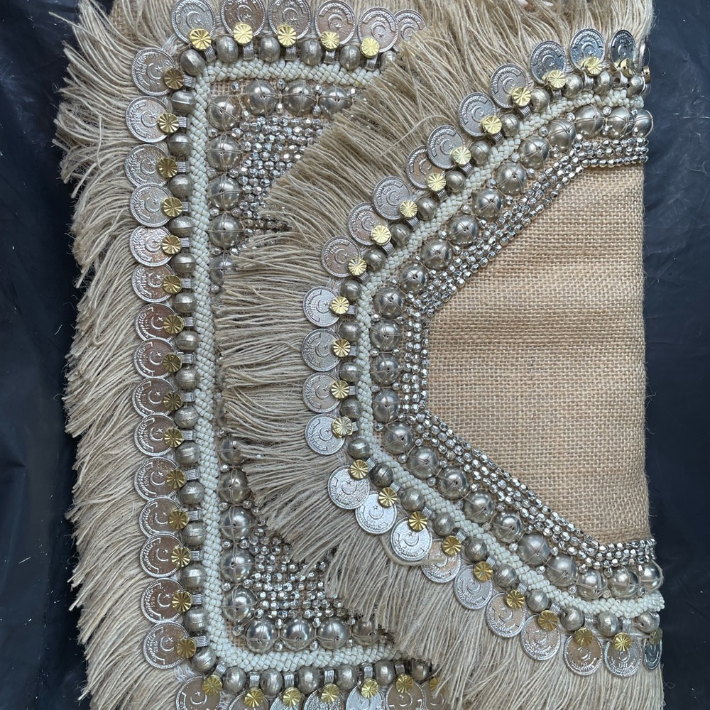 NWOT Vici Beige Fringe Clutch with Bead Accents - Picture 3 of 3